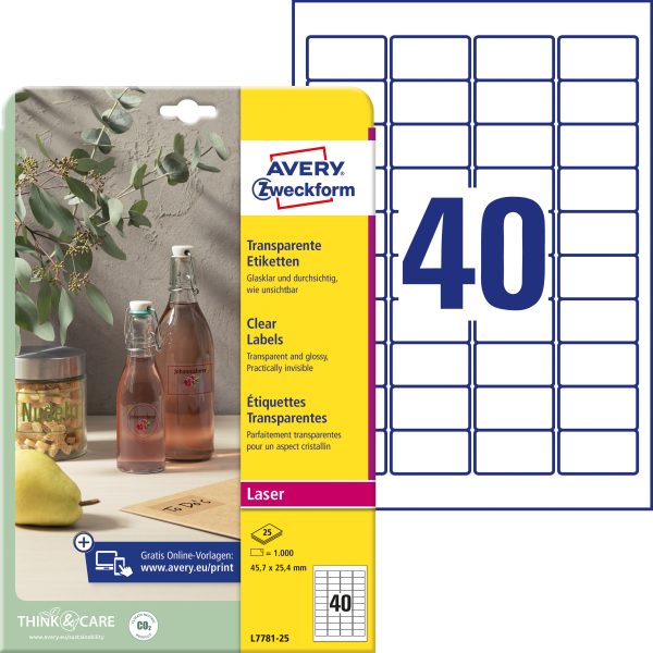 AVERY ZWECKFORM Etiketten 45,7x25,4mm L7781-25 transparent 1000 Stück