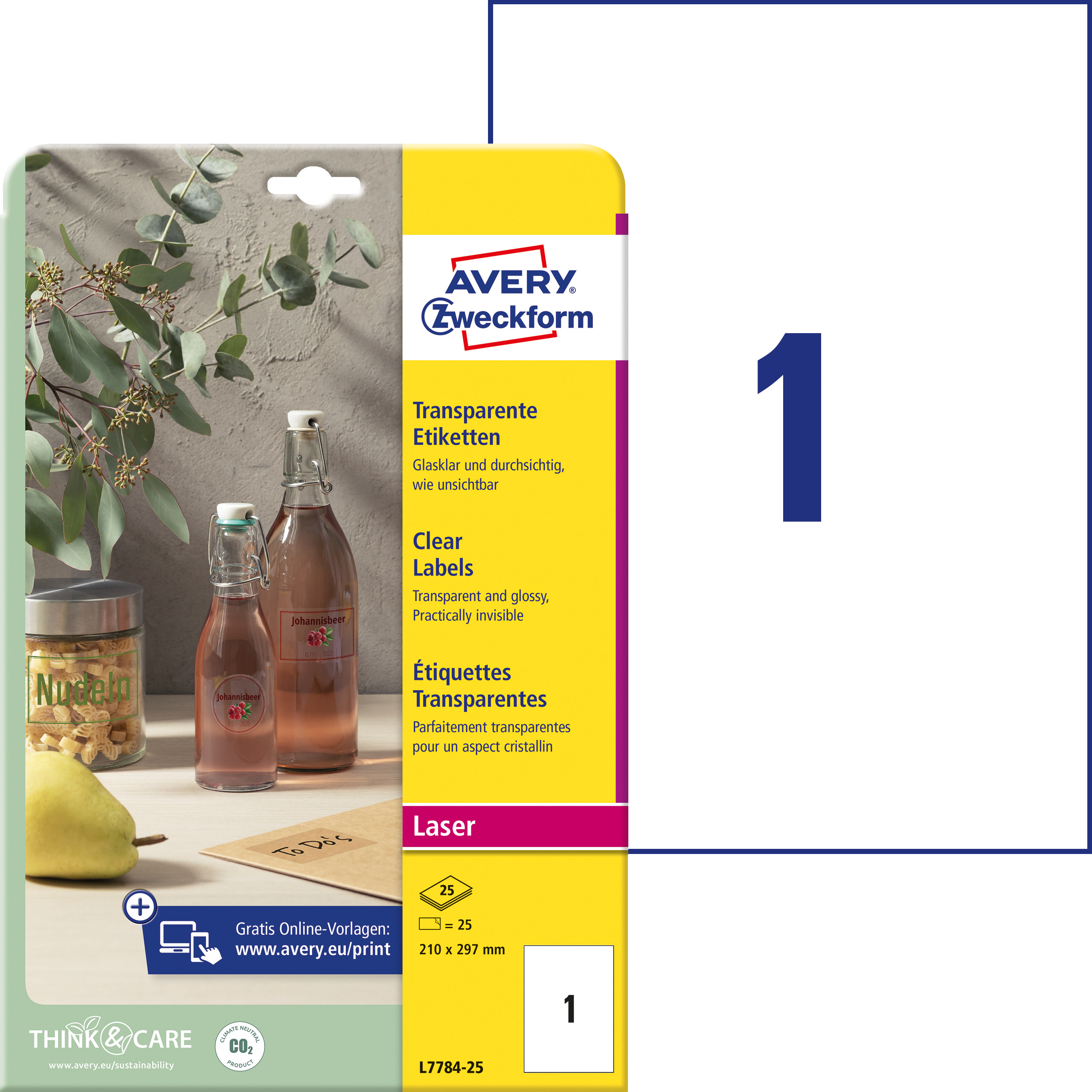AVERY-ZWECKFORM-L7784-25-4004182252567 AVERY ZWECKFORM Etiketten 210x297mm L7784-25 transparent 25 Stück – Hochwertig & günstig bei ShopDeca