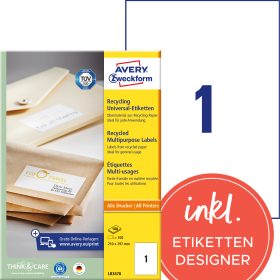 AVERY ZWECKFORM Etiketten 210x297mm LR3478 recycling 100 Stück