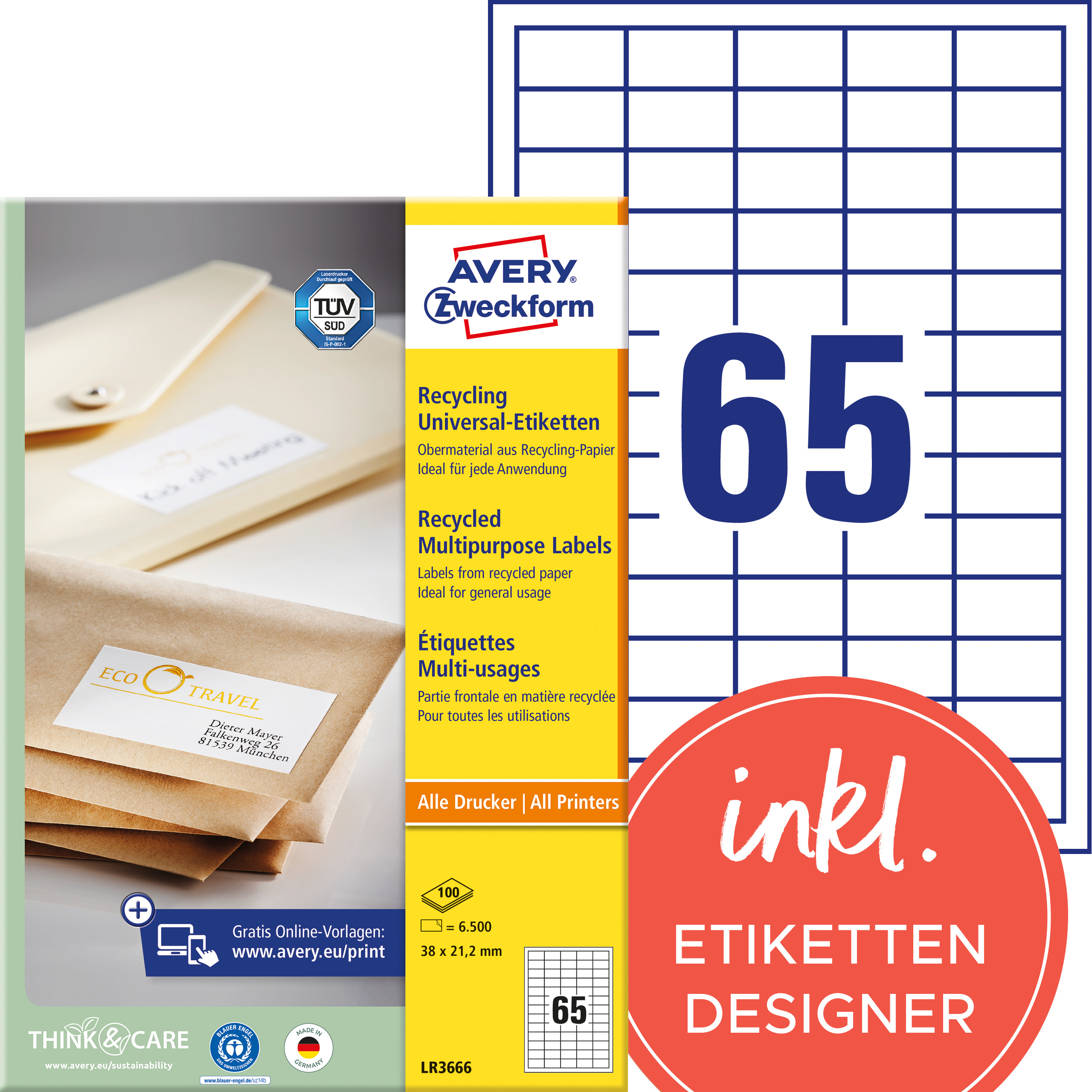 AVERY-ZWECKFORM-LR3666-4004182035382 AVERY ZWECKFORM Etiketten 38x21,2mm LR3666 recycling 6500 Stück – Hochwertig & günstig bei ShopDeca