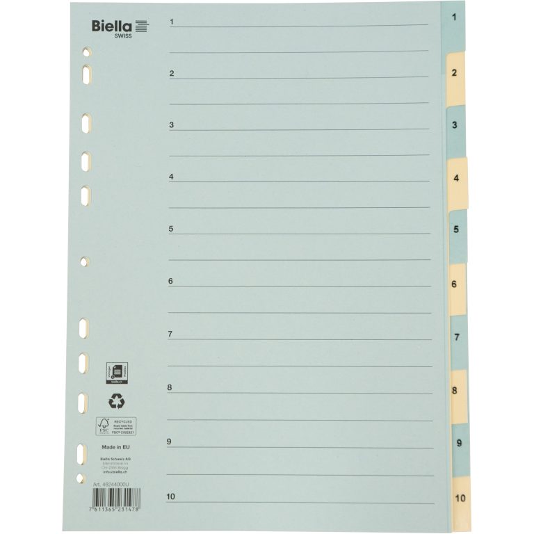 BIELLA Kartonregister 210g A4 46244000U blau/gelb 1-10