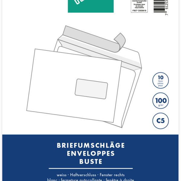 BÜROLINE Couvert m/Fenster rechts C5 104589 100g, weiss 10 Stück