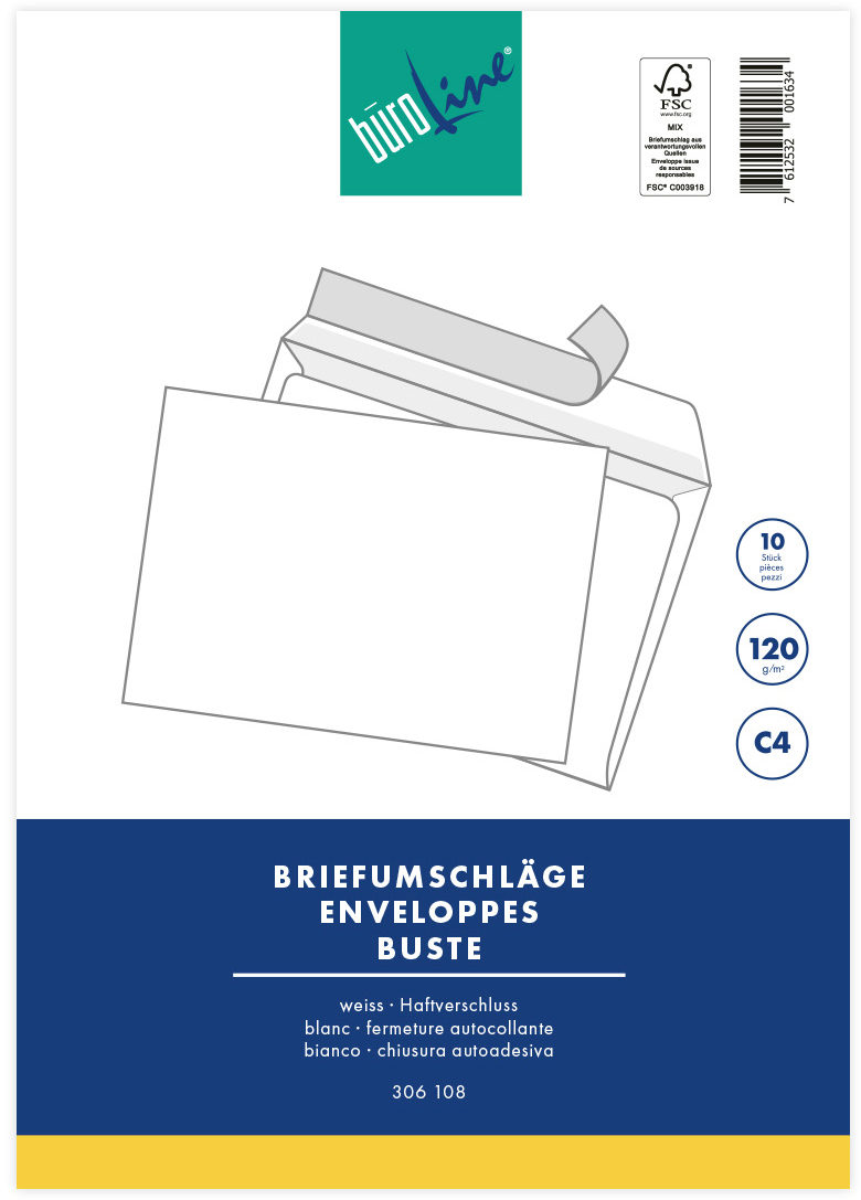 BUEROLINE-105352-7612532001634 BÜROLINE Couvert o/Fenster C4 105352 120g, weiss 10 Stück – Hochwertig & günstig bei ShopDeca