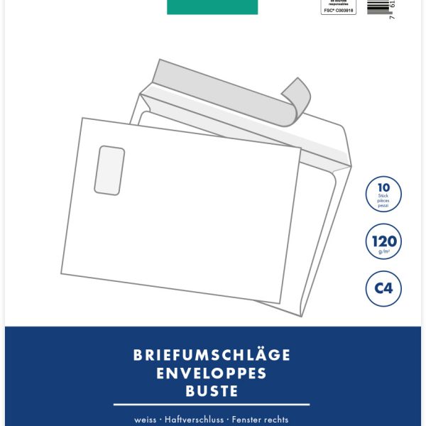 BÜROLINE Couvert m/Fenster rechts C4 105929 120g, weiss 10 Stück