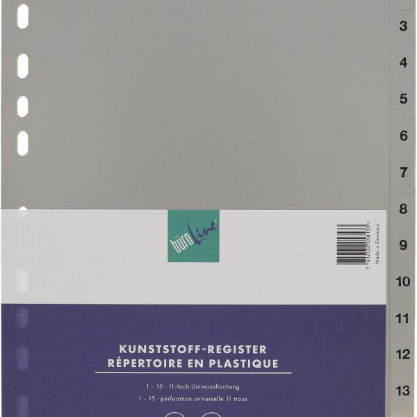 BÜROLINE Register PP A4 40940 grau 1-15