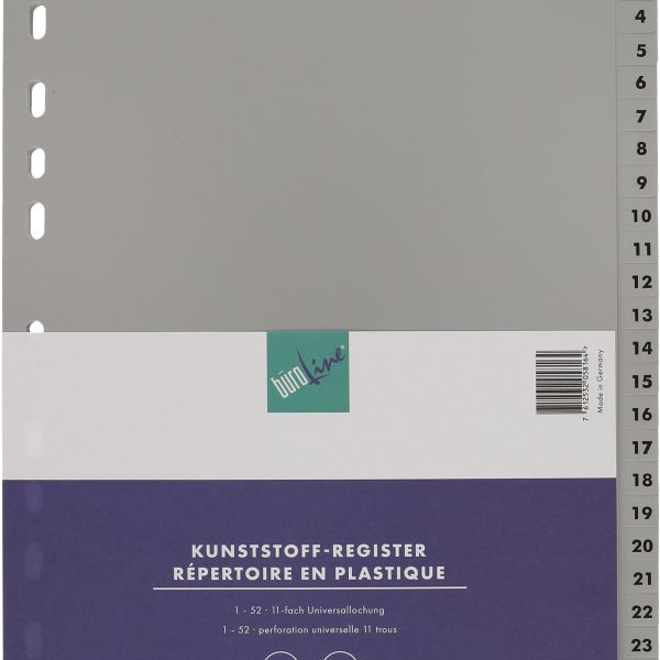 BÜROLINE Register PP A4 40947 grau 1-52