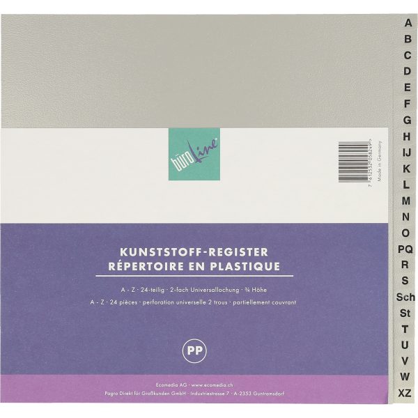 BÜROLINE Register PP A4 3/4 H. 40958 grau A-Z 20-teilig