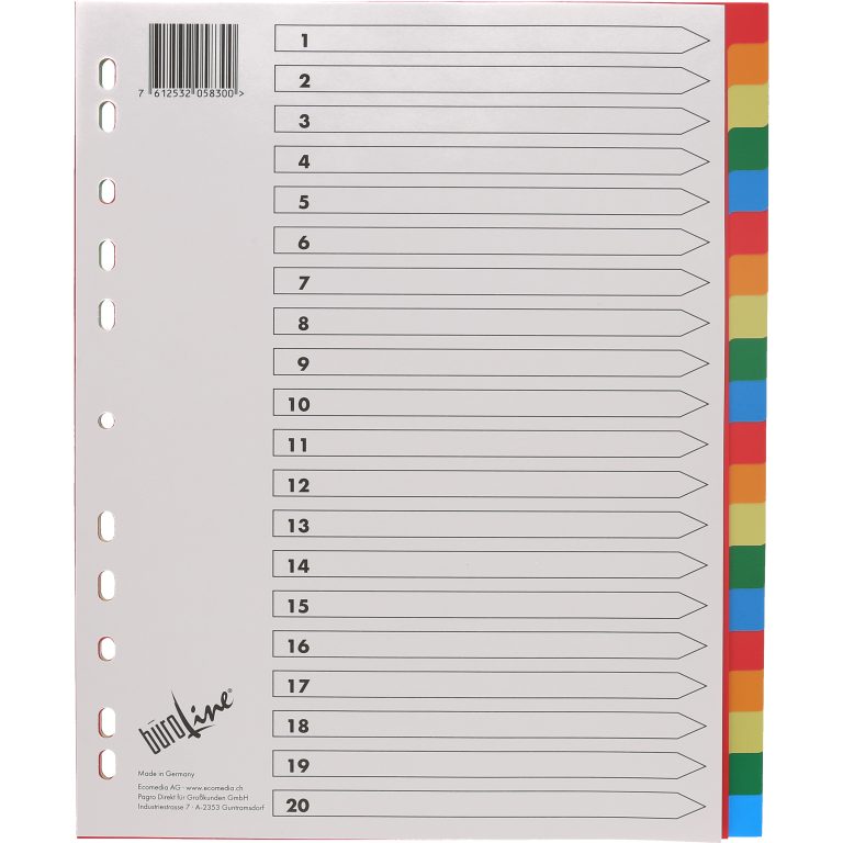 BÜROLINE Register PP A4+ 40992 multicolor 20-teilig
