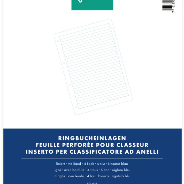 BÜROLINE Ringbucheinlagen A4 501008 liniert,9mm, 100g 100 Blatt
