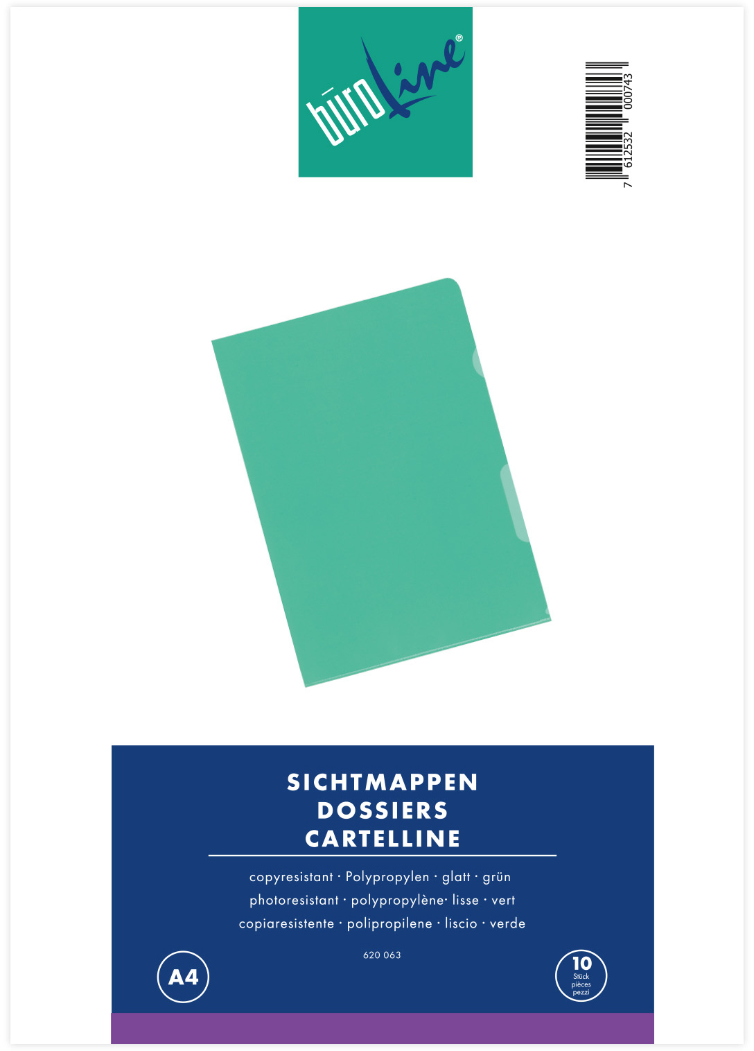 BUEROLINE-620063-7612532000743 BÜROLINE Sichtmappen A4 620063 grün 10 Stück – Hochwertig & günstig bei ShopDeca
