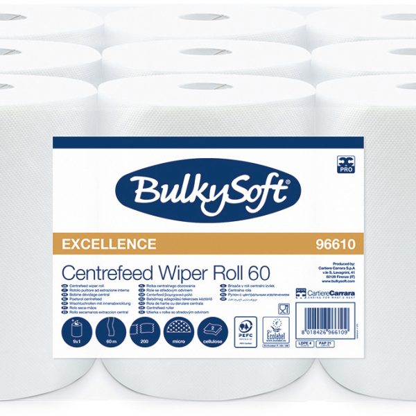 BULKYSOFT Putztuchrolle 2-lagig 60m,22cm 26255 Midi, Premium weiss 9 Rollen
