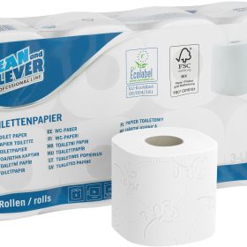 CLEAN AND CLEVER WC-Papier 3-lagig 9.4x11cm 40021 weiss PRO101 64 Rollen,250 Bl.