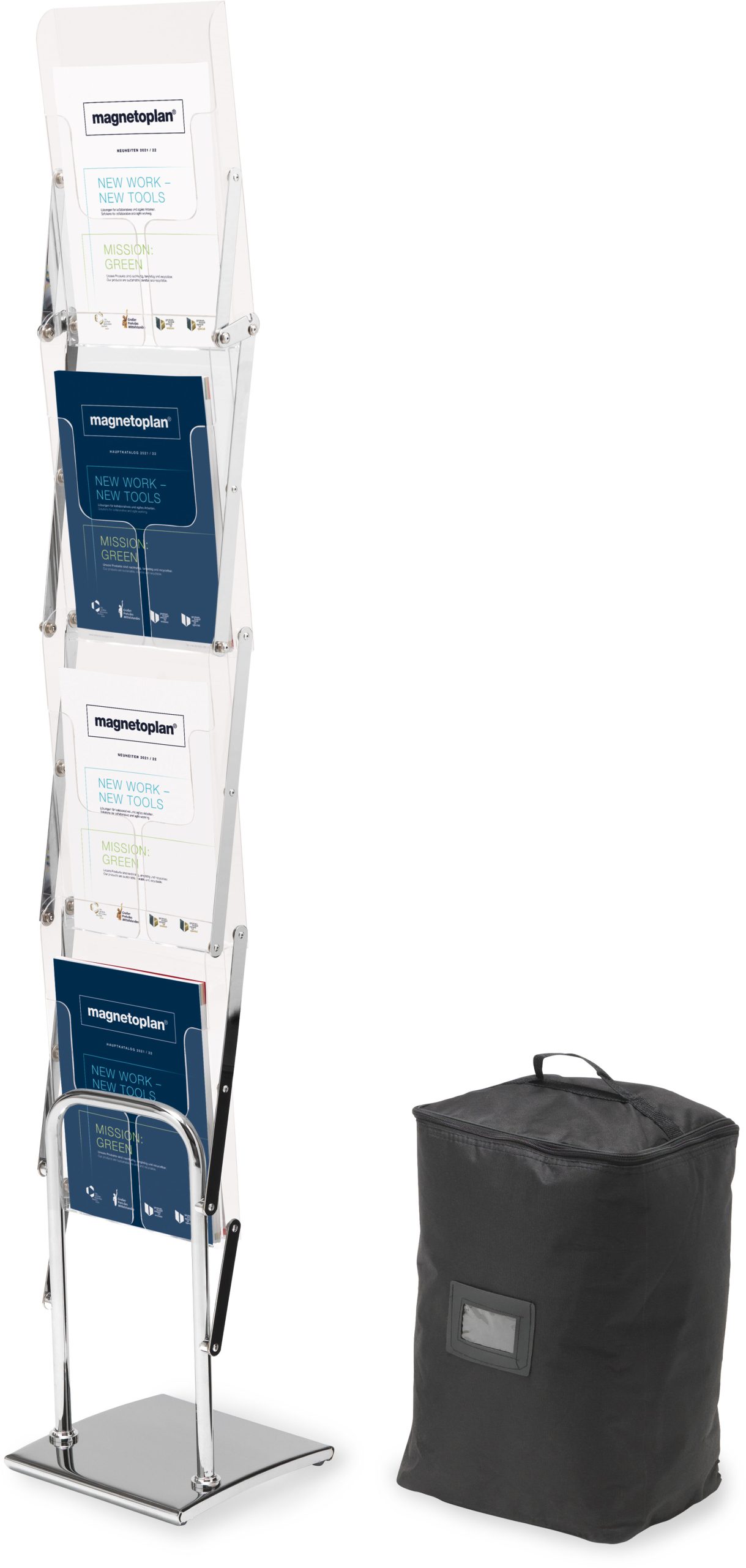 DEFLECTO-36200-5055425953115 DEFLECTO Prospektständer klappbar A4 36200 silber Aluminiumrahmen – Bild 1