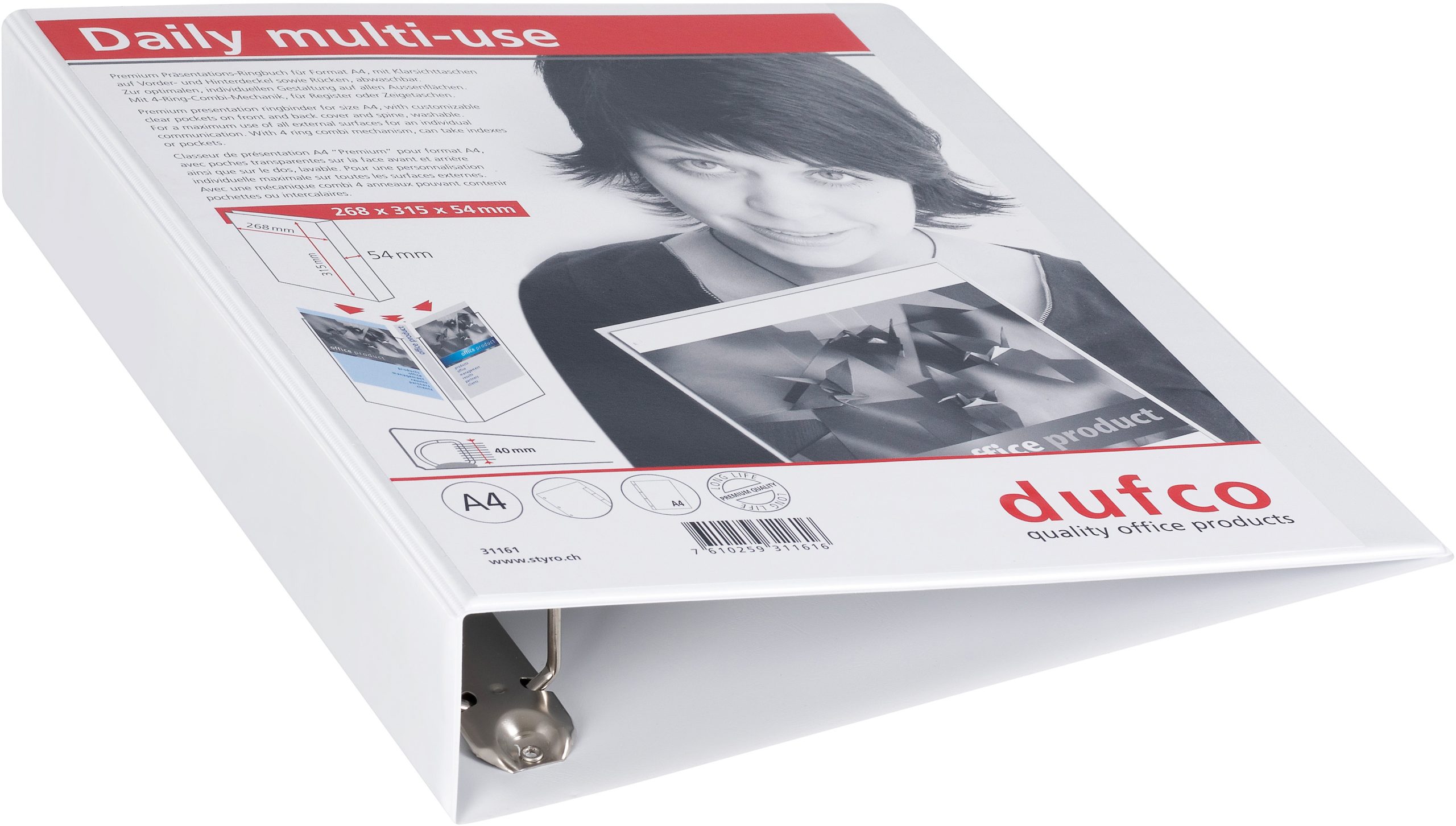 DUFCO-31161-7610259311616 DUFCO Präsentationsringbuch A4 31161 weiss, 54mm, 4-Ring – Hochwertig & günstig bei ShopDeca