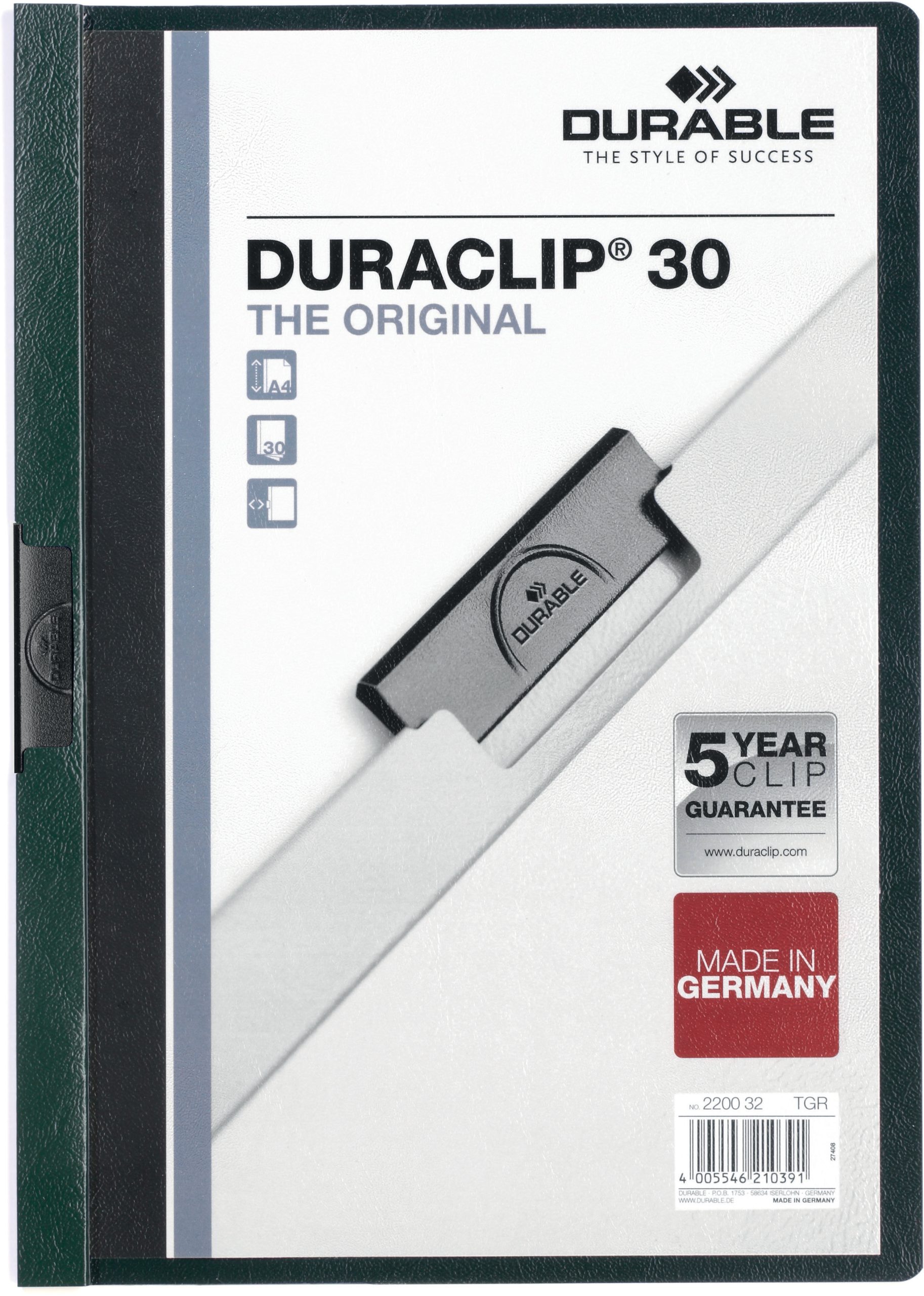 DURABLE-220032-4005546210391 DURABLE Klemmhefter DURACLIP 30 220032 für 30 Blatt A4 petrol – Hochwertig & günstig bei ShopDeca