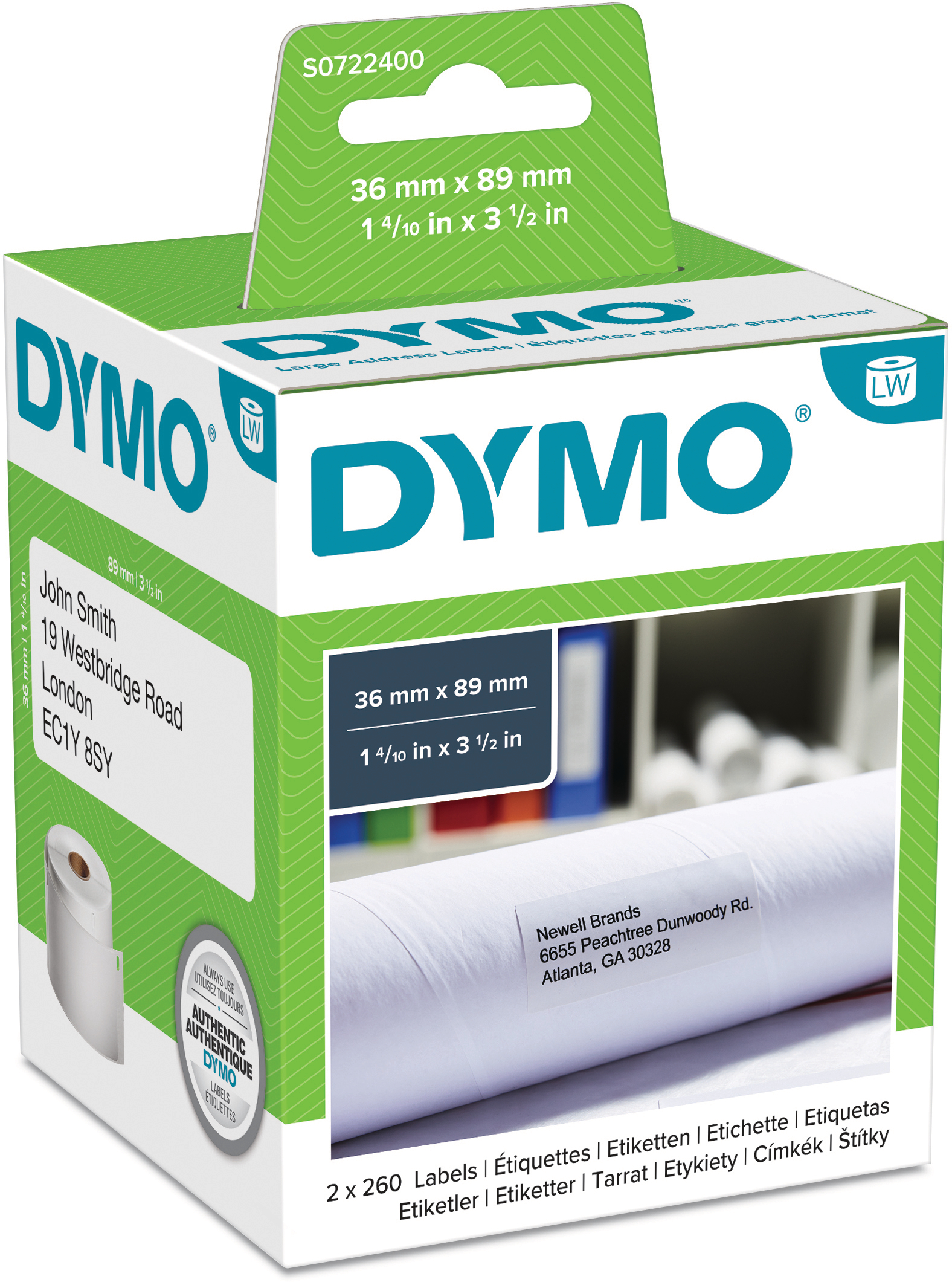 DYMO-S0722400-5411313990127 DYMO Adress-Etiketten 89x36mm S0722400 permanent 2 Rl. à 260 Stk. – Hochwertig & günstig bei ShopDeca