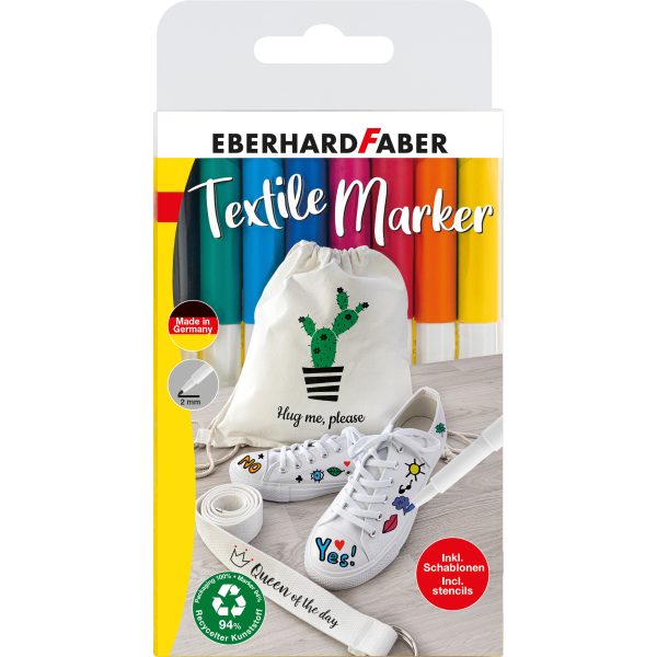EBERHARD FABER Textilmarker 578208 inkl. Schablone 8 Stück