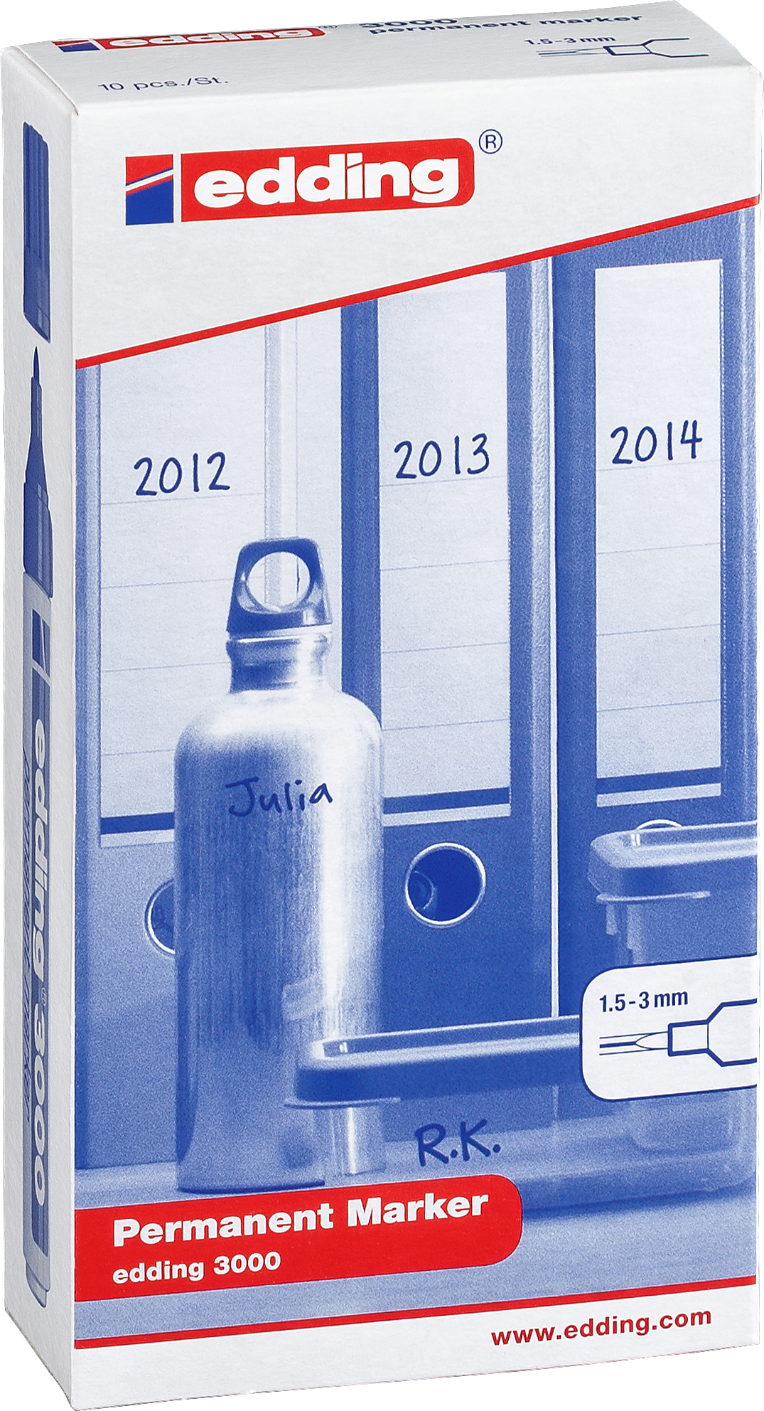 EDDING-3000-2-4004764427086 EDDING Permanent Marker 3000 1.5-3mm 3000-2 rot, 10 Stück – Hochwertig & günstig bei ShopDeca