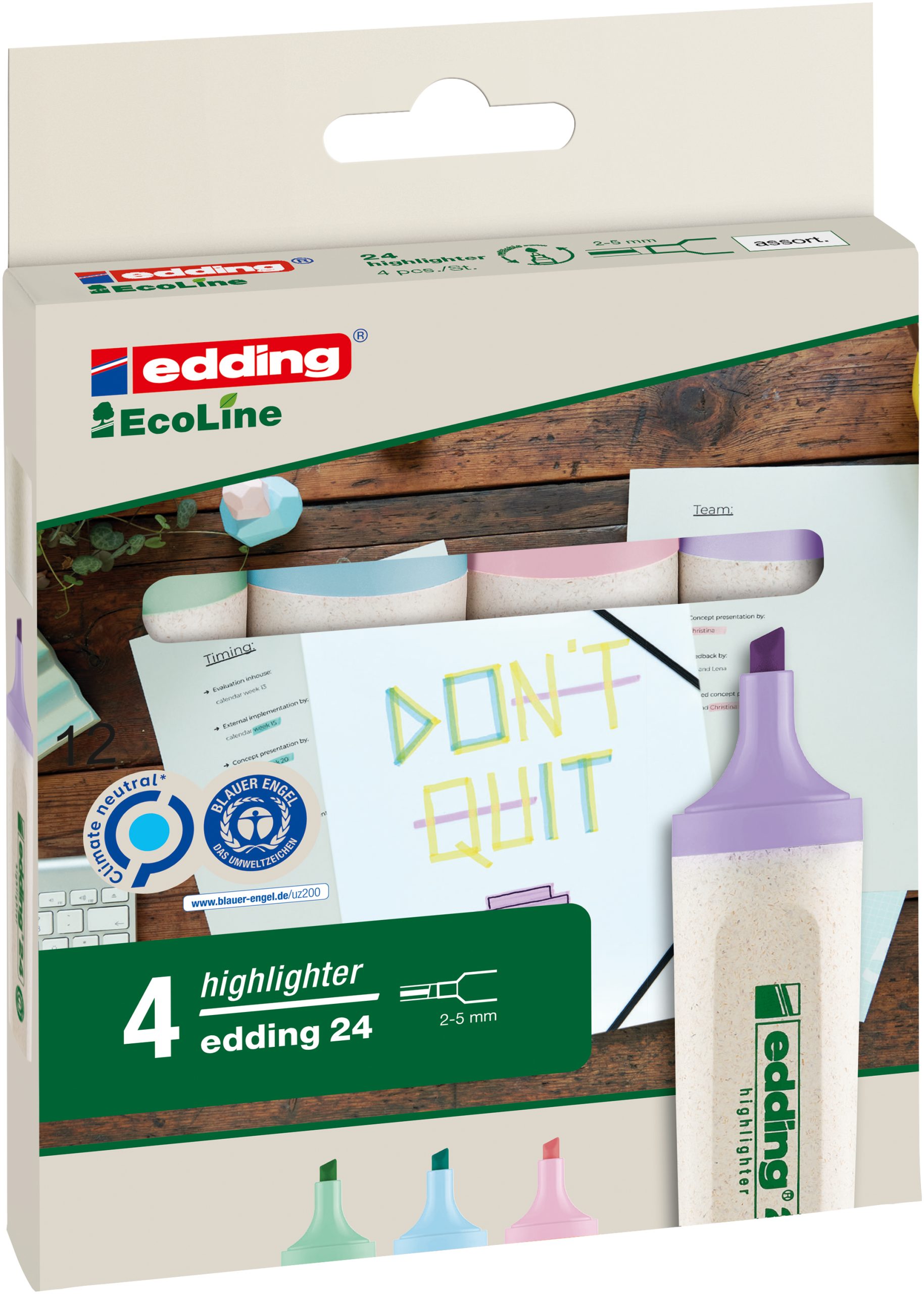 EDDING-4-24-4-1000-4057305049179 EDDING Textmarker EcoLine 24 2-5mm 4-24-4-1000 pastell 4 Stück – Hochwertig & günstig bei ShopDeca