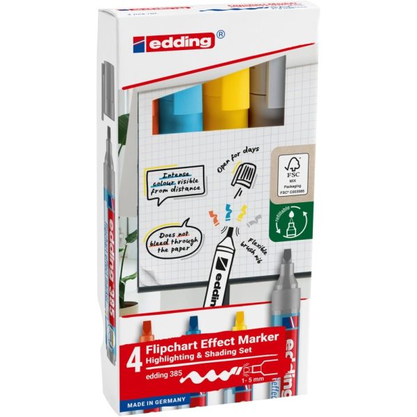 EDDING Flipchart Marker 385 1-5mm 4-385-4 Effektmarker 4 Stück
