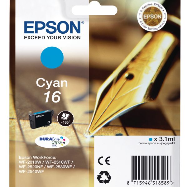EPSON Tintenpatrone 16 cyan T162240 WF 2010/2540 165 Seiten