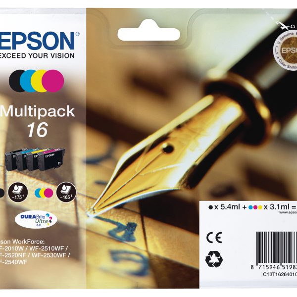 EPSON Multipack Tinte 16 CMYBK T162640 WF 2010/2540 165/175 Seiten