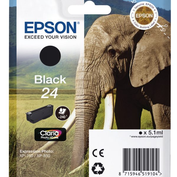 EPSON Tintenpatrone 24 schwarz T242140 XP 750/850 360 Seiten