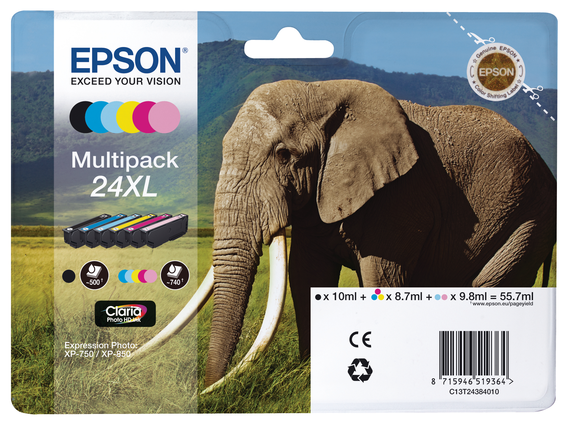 EPSON-T243840-8715946615158 EPSON Multipack Tinte 24XL 6-color T243840 XP 750/850 6x500 Seiten – Hochwertig & günstig bei ShopDeca