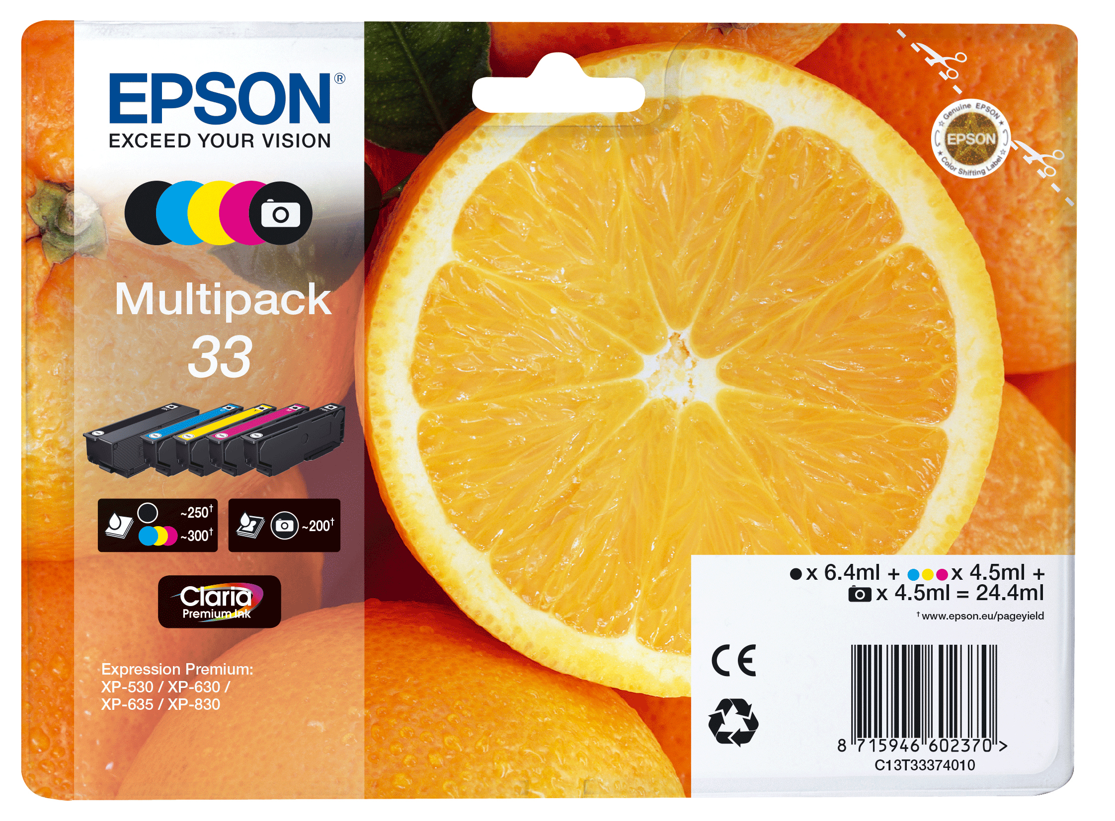 EPSON-T333740-8715946645278 EPSON Multipack Tinte 33 CMYBK/PhBK T333740 XP-530/630/830 5-color – Hochwertig & günstig bei ShopDeca