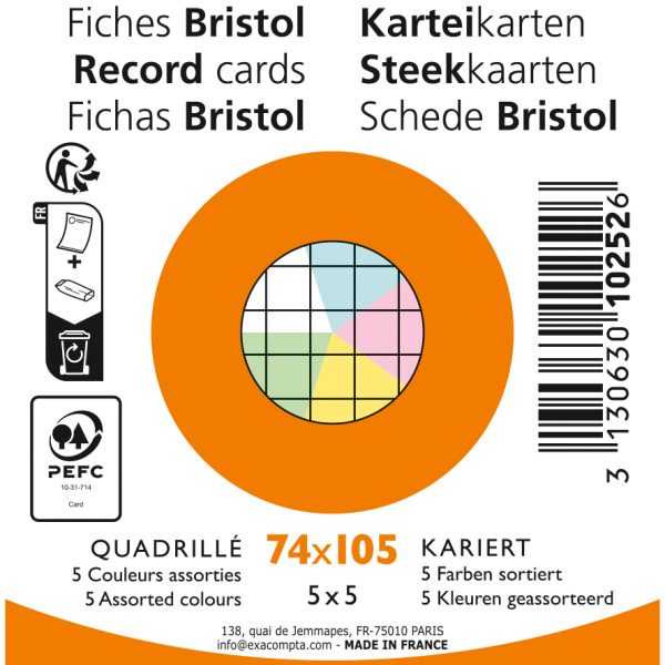 EXACOMPTA Karteikarten kariert A7 10252E farbig assortiert 100 Stück