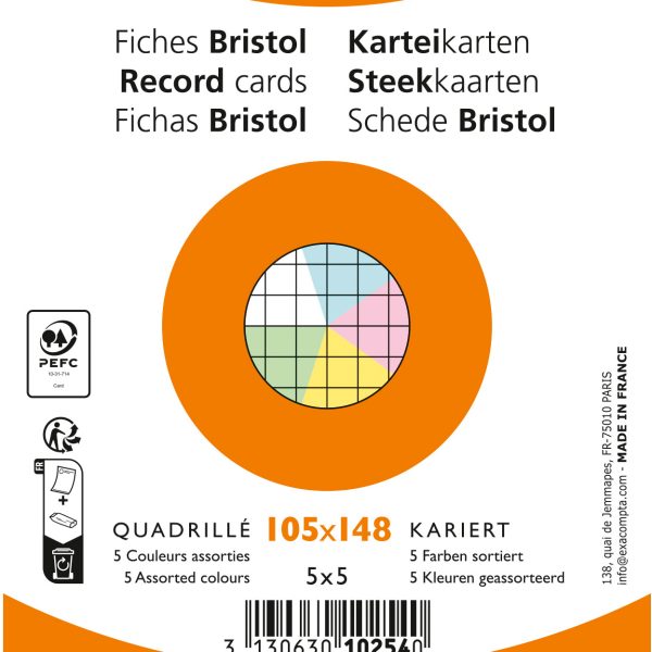 EXACOMPTA Karteikarten kariert A6 10254E farbig assortiert 100 Stück