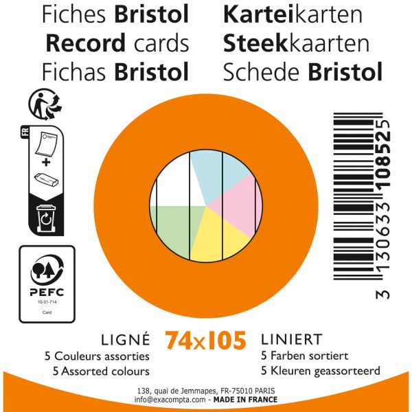EXACOMPTA Karteikarten liniert A7 10852E farbig assortiert 100 Stück