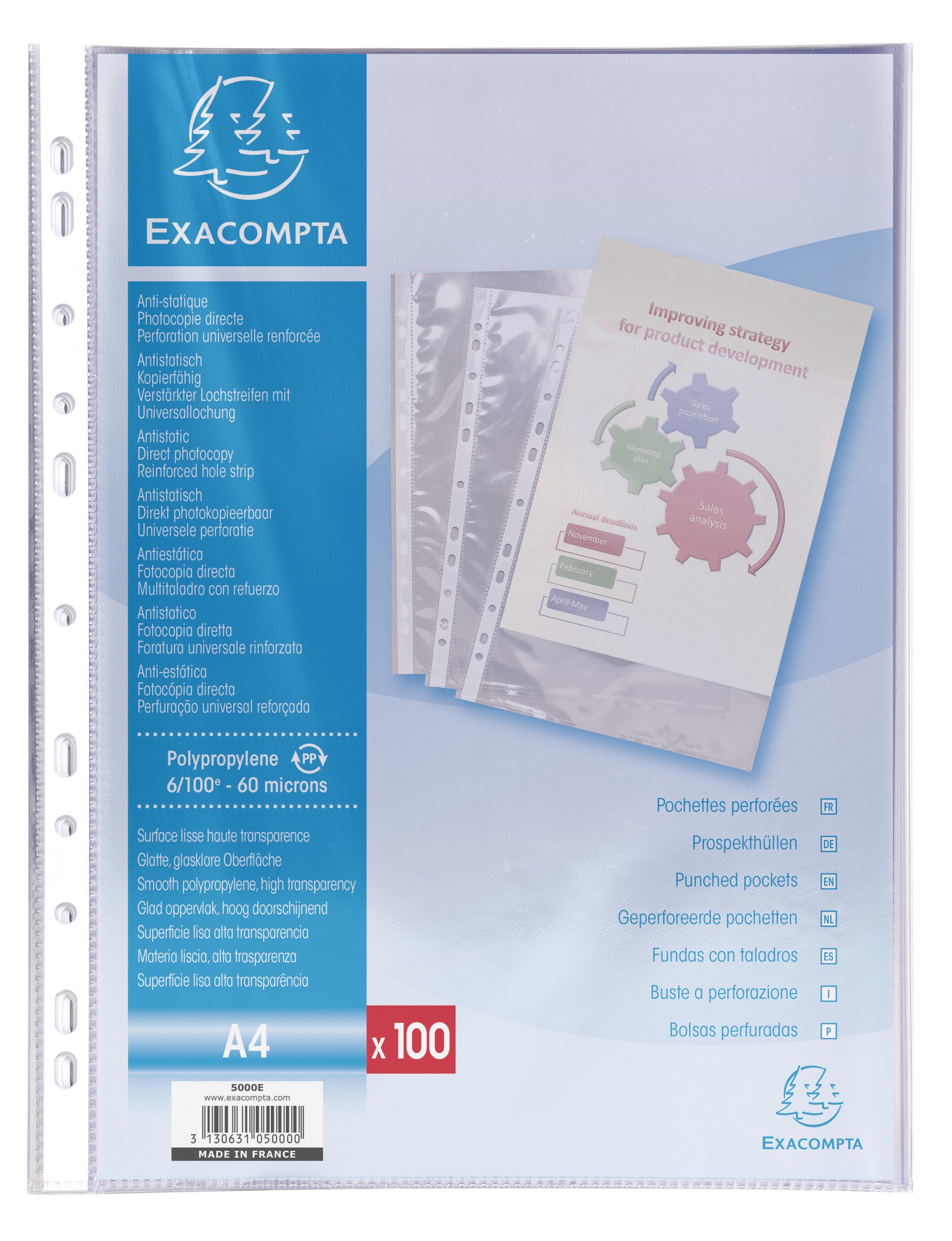 EXACOMPTA-5000E-3130631050000 EXACOMPTA Zeigetaschen PP 60my A4 5000E transparent glatt 100 Stück – Hochwertig & günstig bei ShopDeca
