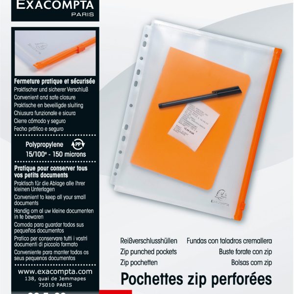 EXACOMPTA Dokumententasche mit Zip A4 57334E 5 Stück, transparent