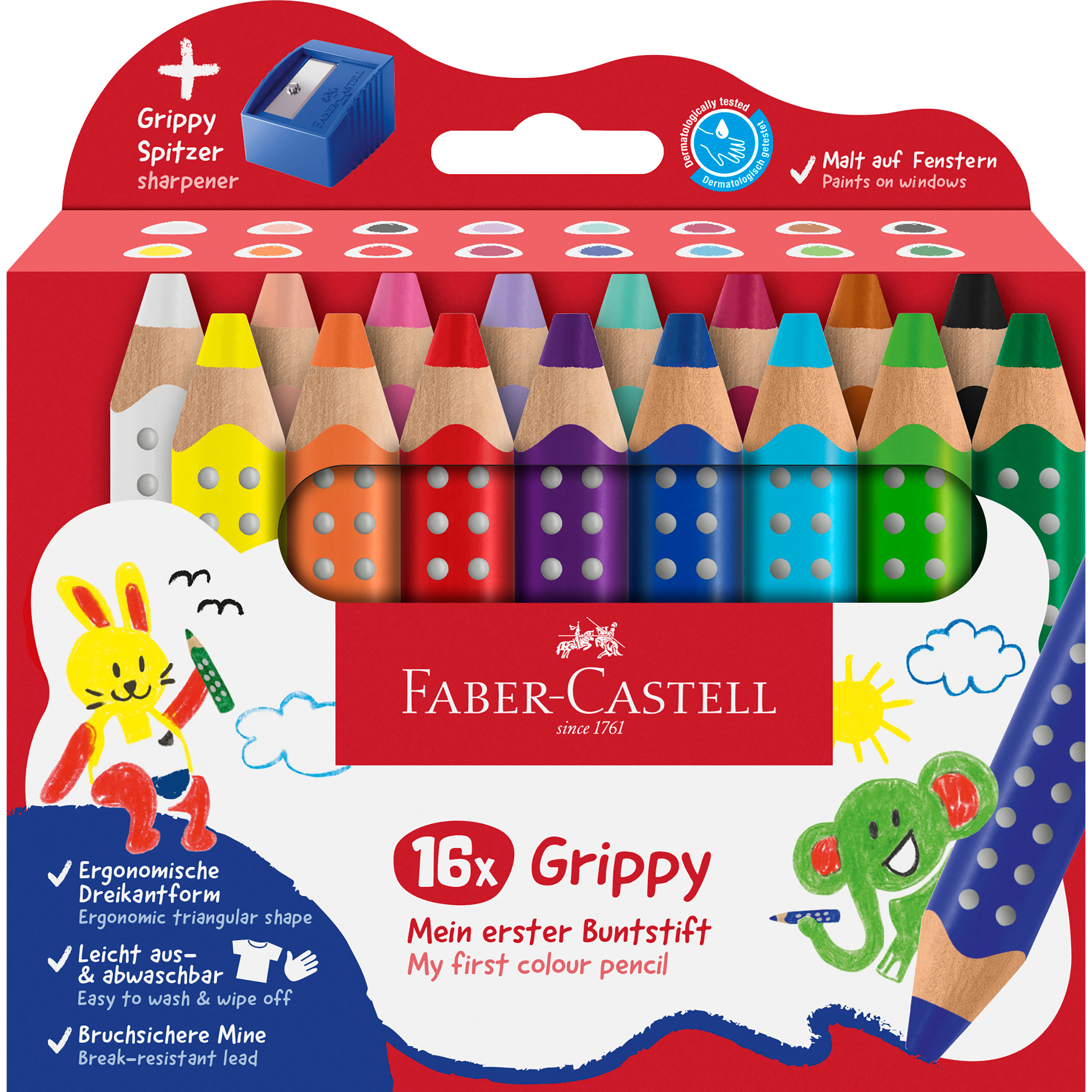 FABER-CASTELL-110645-4005401106456 FABER-CASTELL Farbstifte Grippy 110645 inkl. Spitzer 16 Stück – Hochwertig & günstig bei ShopDeca