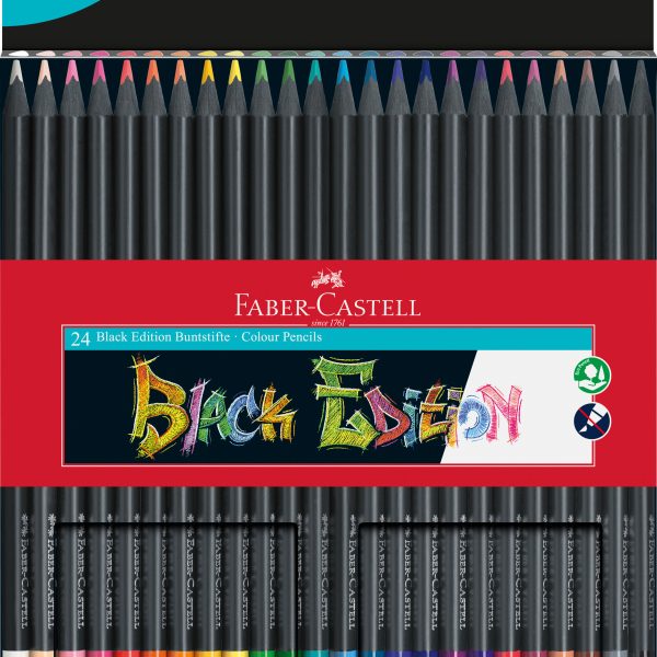 FABER-CASTELL Farbstifte Black Edition 116424 neon Farben ass. 24 Stück