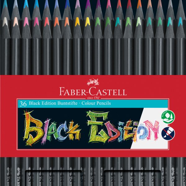 FABER-CASTELL Farbstifte Black Edition 116436 neon Farben ass. 36 Stück