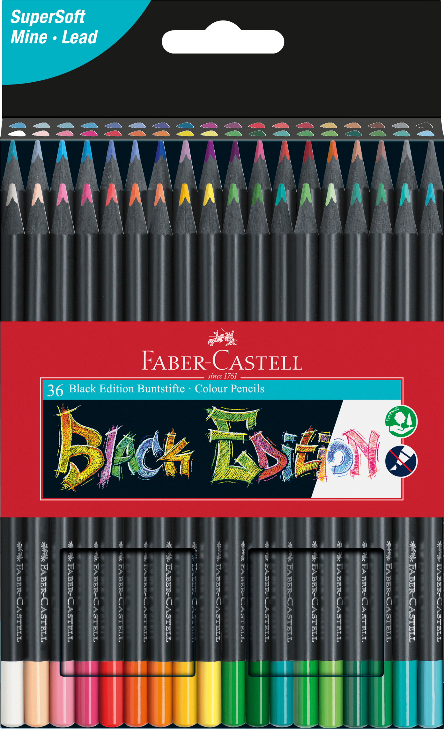 116436_Black Edition colour pencil, cardboard box of 36 FABER-CASTELL Farbstifte Black Edition 116436 neon Farben ass. 36 Stück – Hochwertig & günstig bei ShopDeca
