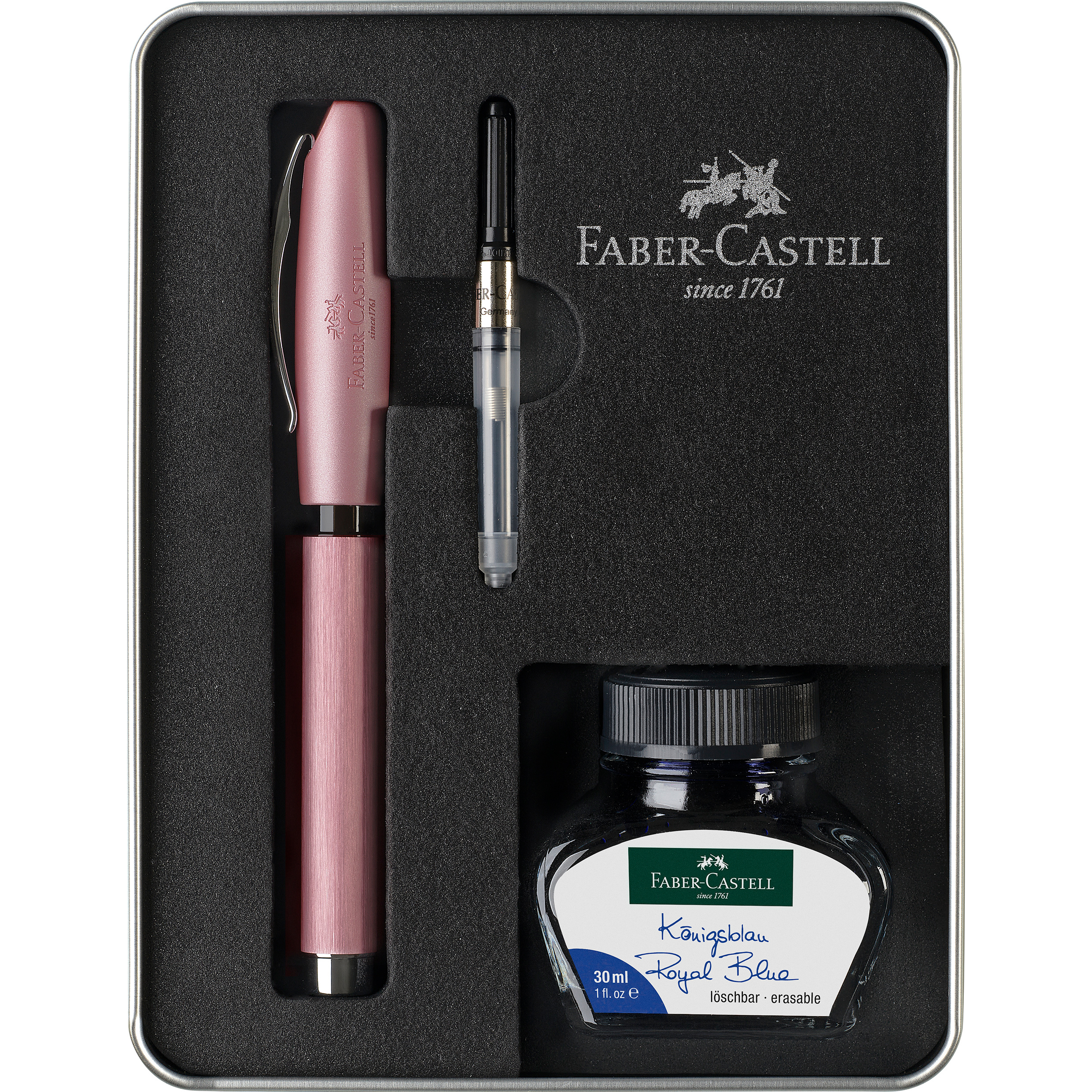 149626_Essentio Aluminium Fountain Pen Gift-Set Rosé FABER-CASTELL Geschenkset Essentio M 149626 rosé, mit Tintenfass – Hochwertig & günstig bei ShopDeca