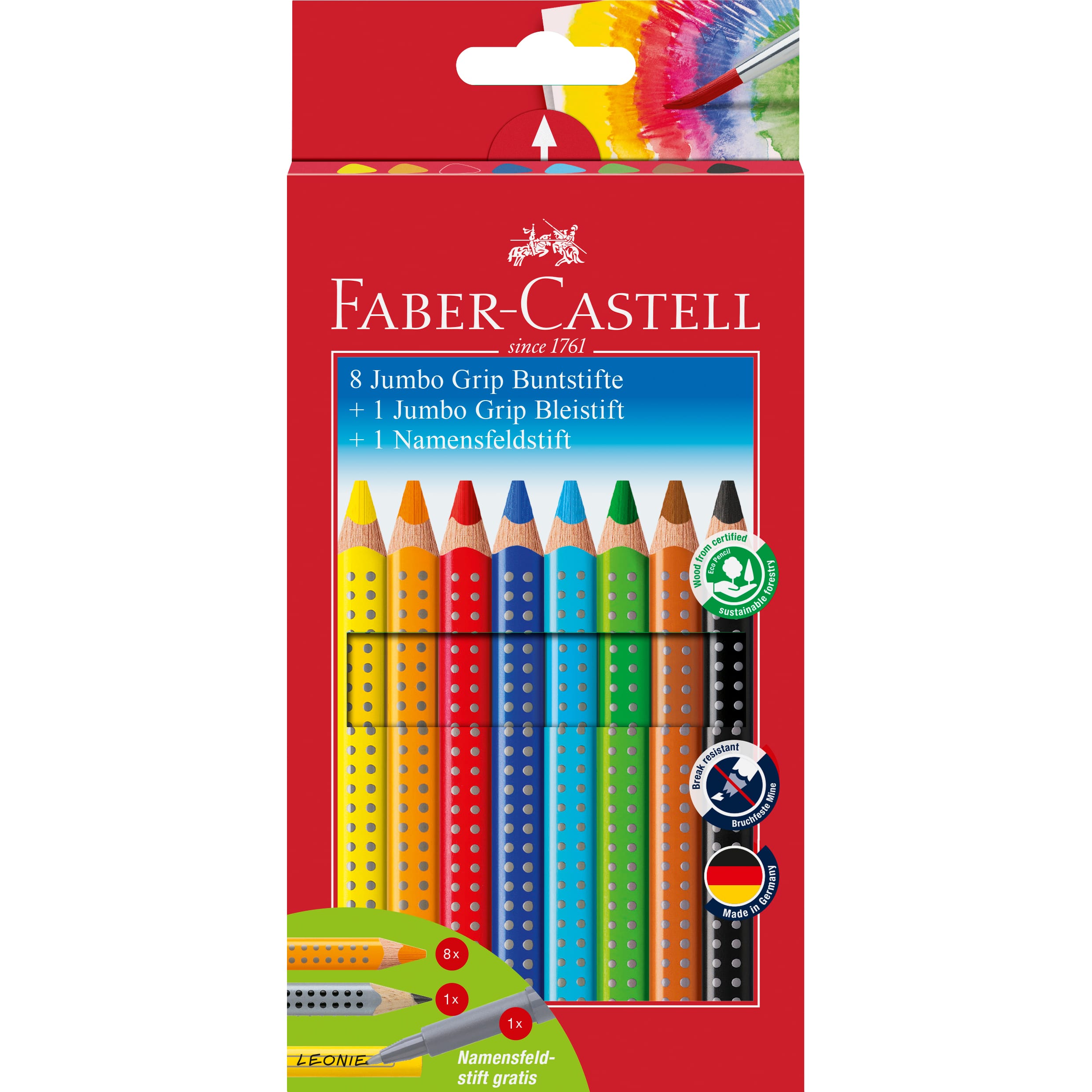 280921_Jumbo Grip colour pencils, promotional set, 10 pieces FABER-CASTELL Farbstifte Jumbo GRIP 280921 8 Farben/Bleistift/Namens. – Hochwertig & günstig bei ShopDeca