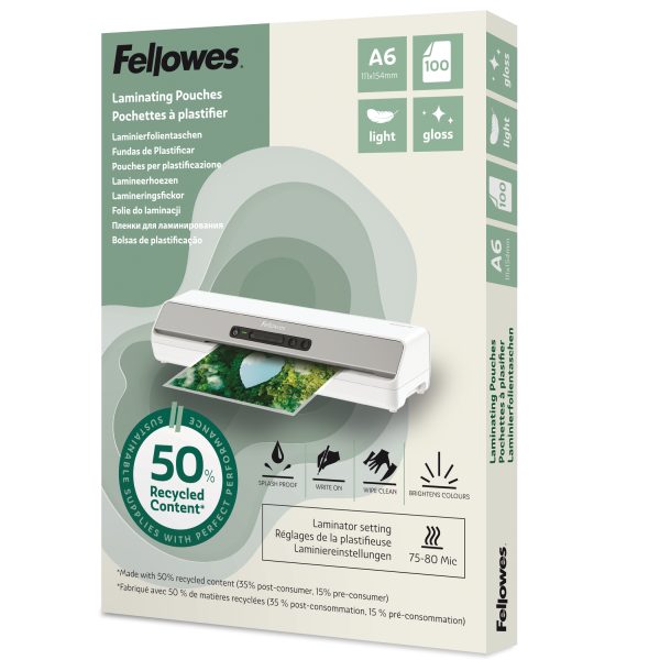 FELLOWES Laminierfolien Recycling A6 100143441 glanz, 80 my 100 Stück