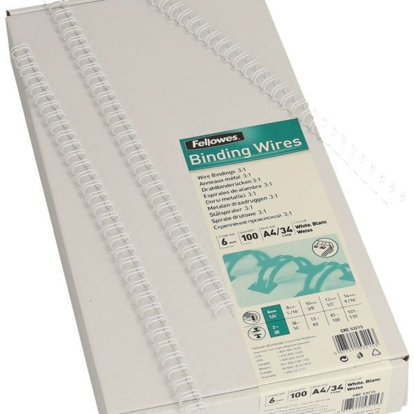 FELLOWES Drahtbinderücken 6mm 53215 weiss 100 Stück