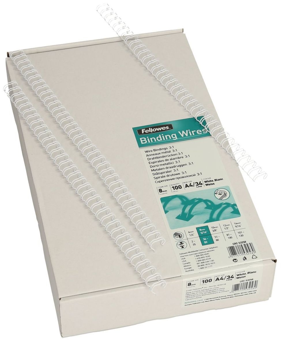 FELLOWES-53258-0077511532580 FELLOWES Drahtbinderücken 8mm 53258 weiss 100 Stück – Hochwertig & günstig bei ShopDeca