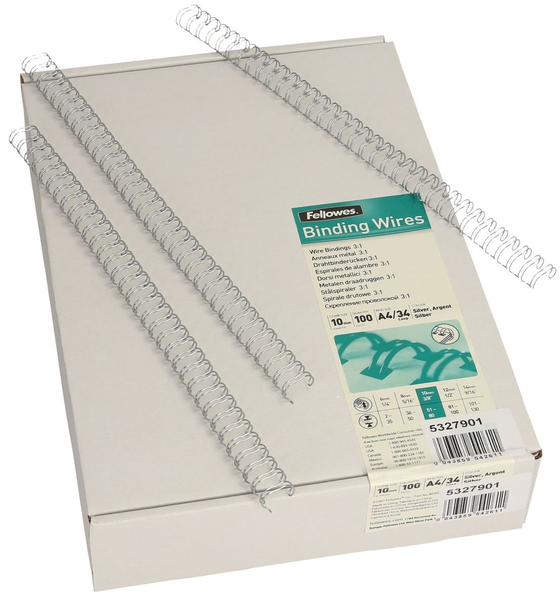 FELLOWES-5327901-0043859542611 FELLOWES Drahtbinderücken 10mm 5327901 silber 100 Stück – Hochwertig & günstig bei ShopDeca