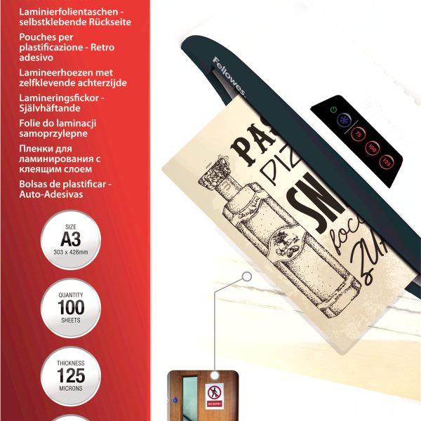 FELLOWES Laminierfolien Capture125g A3 5329001 kleb. 100 Stück