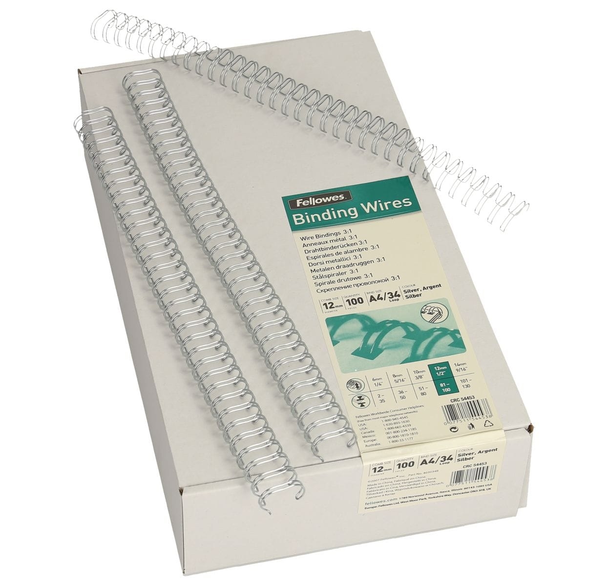 FELLOWES-54453-0077511544538 FELLOWES Drahtbinderücken 12mm 54453 silber 100 Stück – Hochwertig & günstig bei ShopDeca