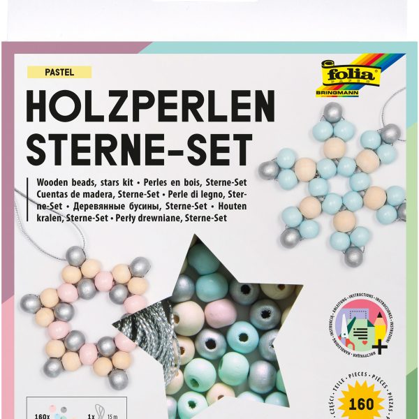FOLIA Holzperlen Sterne 22522 Set Pastell