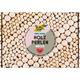 FOLIA Holzperlen natural 1000g 22991 Jumbo Pack, 1-1.8 cm