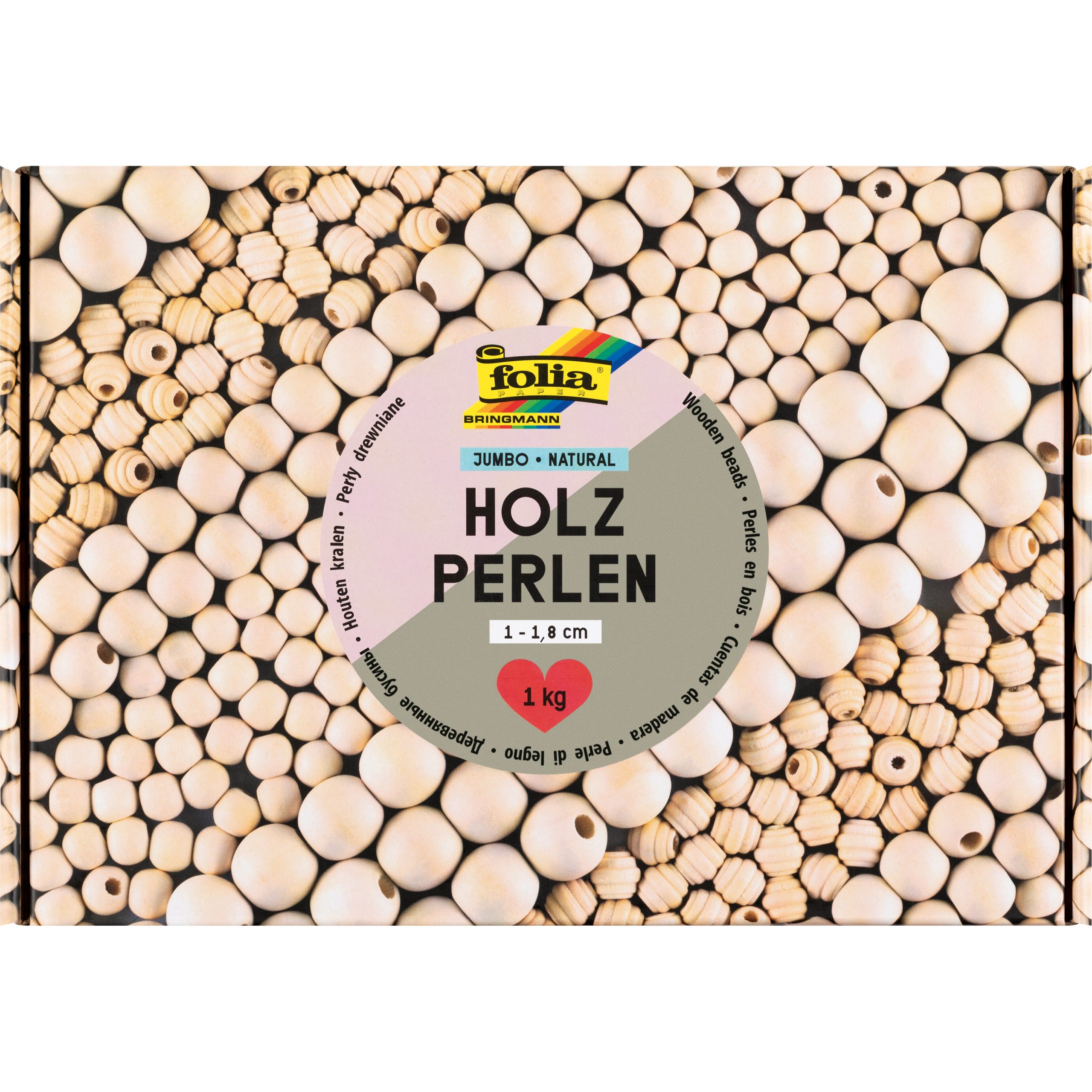 FOLIA-22991-4001868140804 FOLIA Holzperlen natural 1000g 22991 Jumbo Pack, 1-1.8 cm – Hochwertig & günstig bei ShopDeca