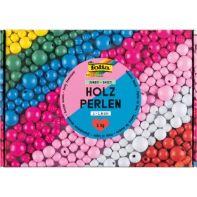 FOLIA Holzperlen basic 1000g 22992 Jumbo Pack, 1-1.8 cm